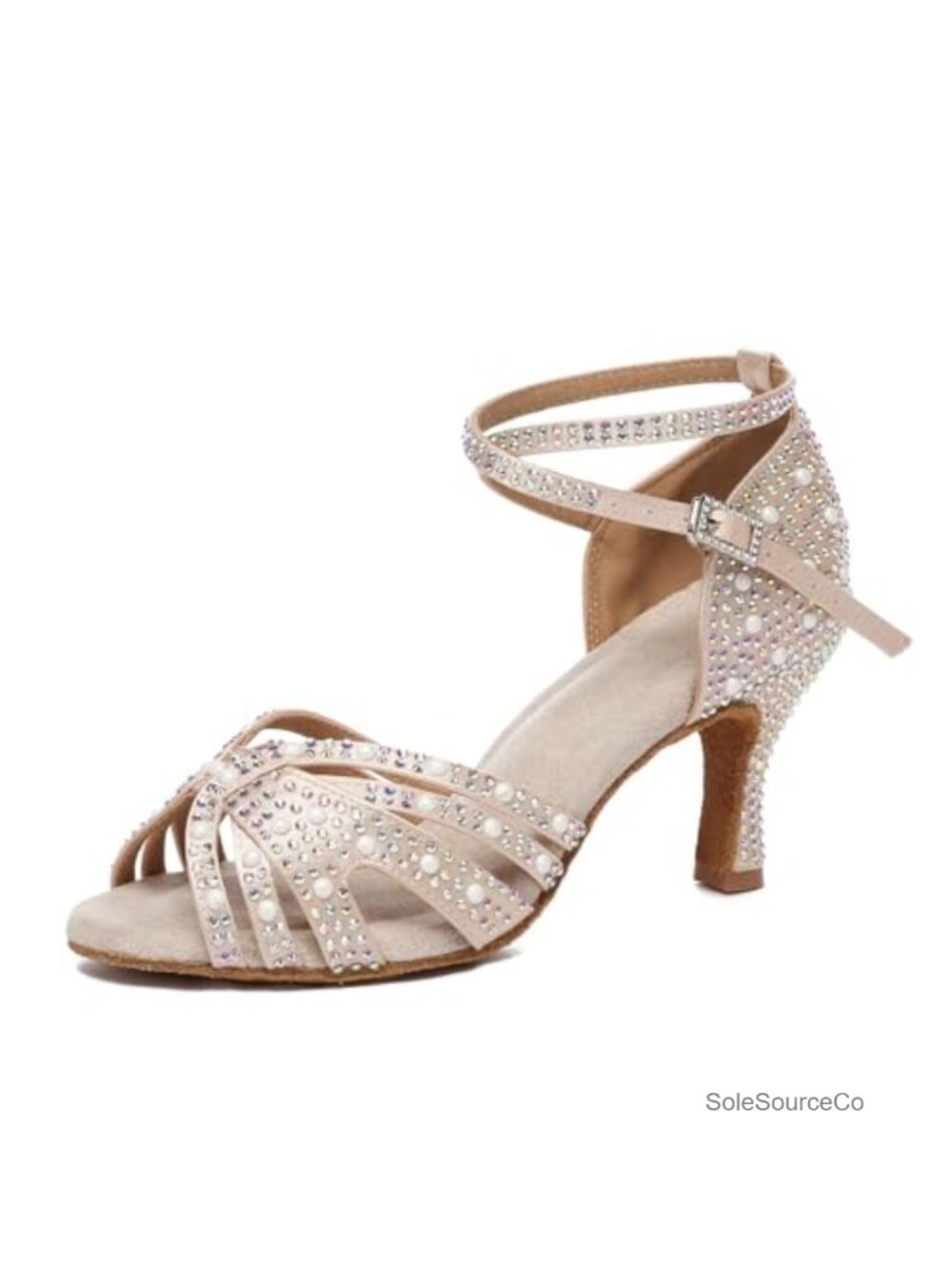 Women's Rhinestone High Heel Dance Shoes Satin Suede Sole Latin Wedding Sandals